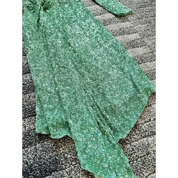 Ashish Green Twist Sequin Maxi Dress Medium Long Sleeve NWOT Sheath (MSRP $2500)